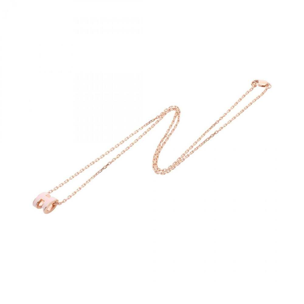 Hermes Mini Pop H necklace, gold-plated (GP), women's, pink/gold tones. - Picture 2 of 5